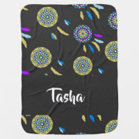 Colorful dream catchers on black baby blanket