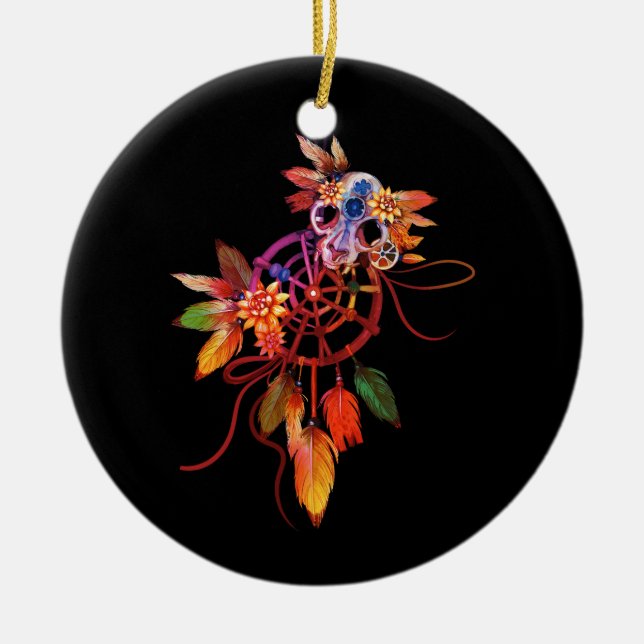 Colorful Dreamcatcher Feathers Tribal Native Ameri Ceramic Ornament (Front)