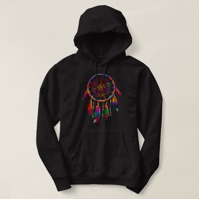 Colorful Dreamcatcher Feathers Tribal Native Ameri Hoodie (Design Front)