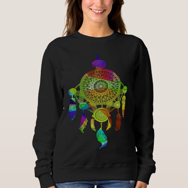 Colorful Dreamcatcher Feathers Tribal Native Ameri Sweatshirt (Front)