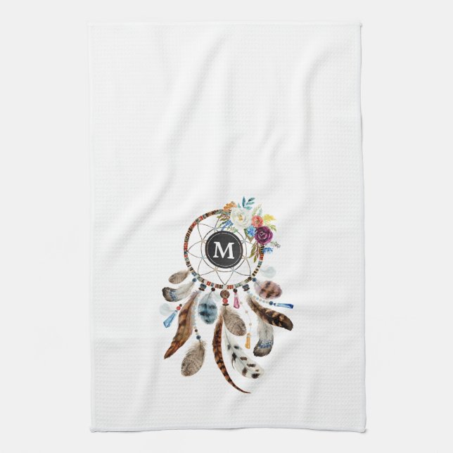 Colorful Dreamcatcher flowers and feathers Kitchen Towel (Vertical)