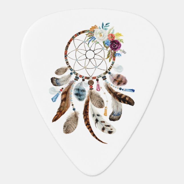 Colorful dreamcatcher flowers & feathers guitar pick (Front)