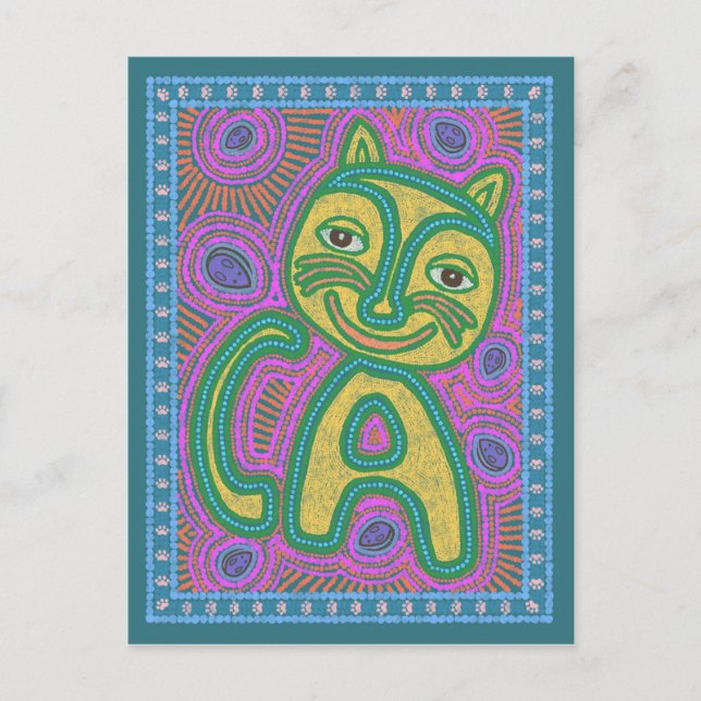 Colorful Dreamland Cat Postcard (Front)