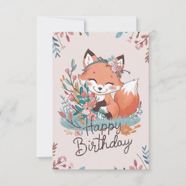 Colorful Dreamy Fox Birthday Card (Front)