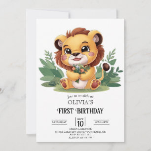 Colorful Dreamy Lion 1st Birthday Digital Invitation