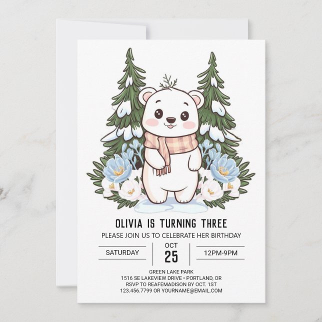 Colorful Dreamy Polar Bear Digital Birthday Invitation (Front)