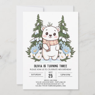 Colorful Dreamy Polar Bear Digital Birthday Invitation