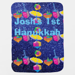Colorful Dreidels Blue Faux Glitter Receiving Blanket