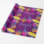 Colorful Dreidels Purple Faux Glitter Hanukkah Wrapping Paper<br><div class="desc">Beautiful Hanukkah Wrapping Paper Featuring Colorful Dreidels Purple Faux Glitter Design</div>