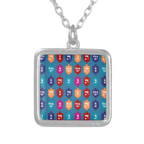 Colorful Dreidels the Jewish Holiday of Hanukkah Silver Plated Necklace
