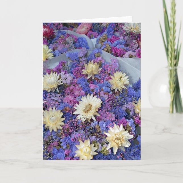 Colorful dried straw flowers bouquets card (Front)