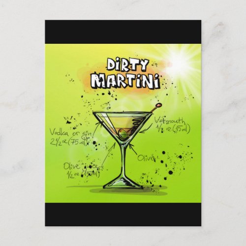 Colorful Drink Cocktail Recipe Dirty Martini Postcard