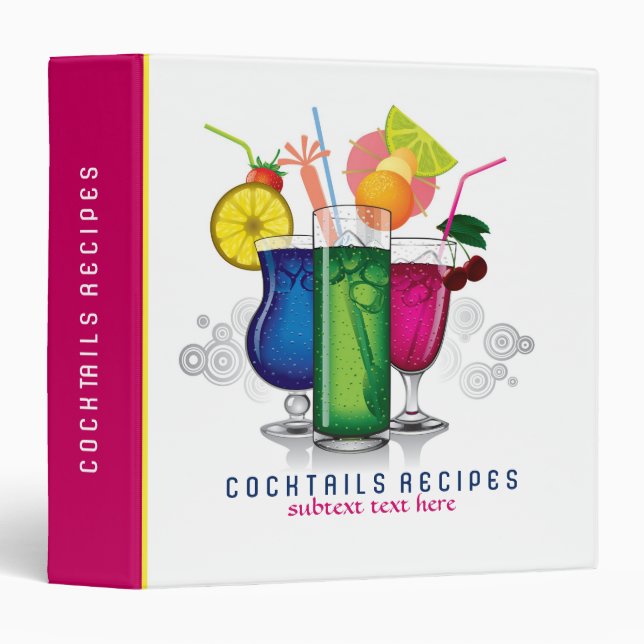 Colorful Drinks Illustration Cocktails Recipes 3 Ring Binder (Front/Spine)
