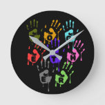 Colorful Dripping Handprints Forming Word Together Round Clock