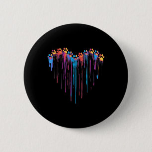 Colorful Dripping Paw Print Heart Pet Lovers Casua Button