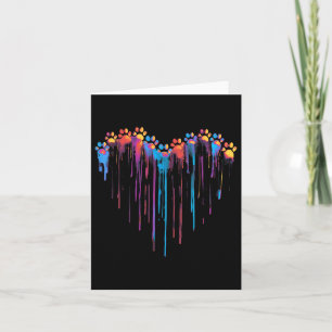 Colorful Dripping Paw Print Heart Pet Lovers Casua Card