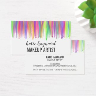 Colorful Dripping Watercolor Makeup Artist Business Card