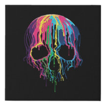 Colorful Drippy Skull Faux Wrapped Canvas Print