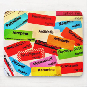 Colorful drug label mousepad