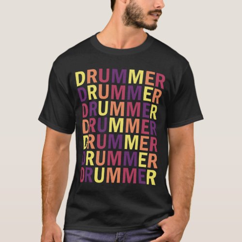 Colorful Drummer Text  T_Shirt