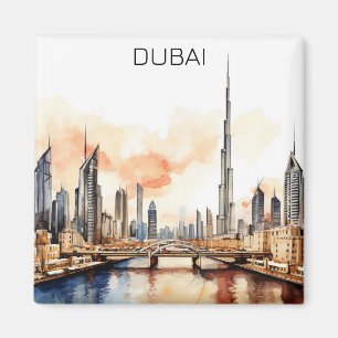 Colorful Dubai UAE Watercolor Magnet