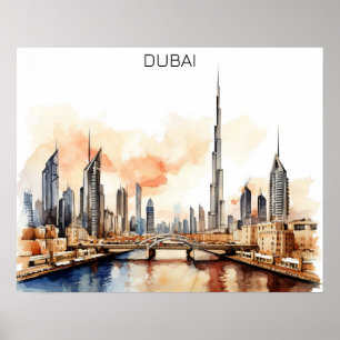 Colorful Dubai UAE Watercolor Poster
