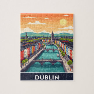 Colorful Dublin Cityscape – River Liffey & Bridges Jigsaw Puzzle