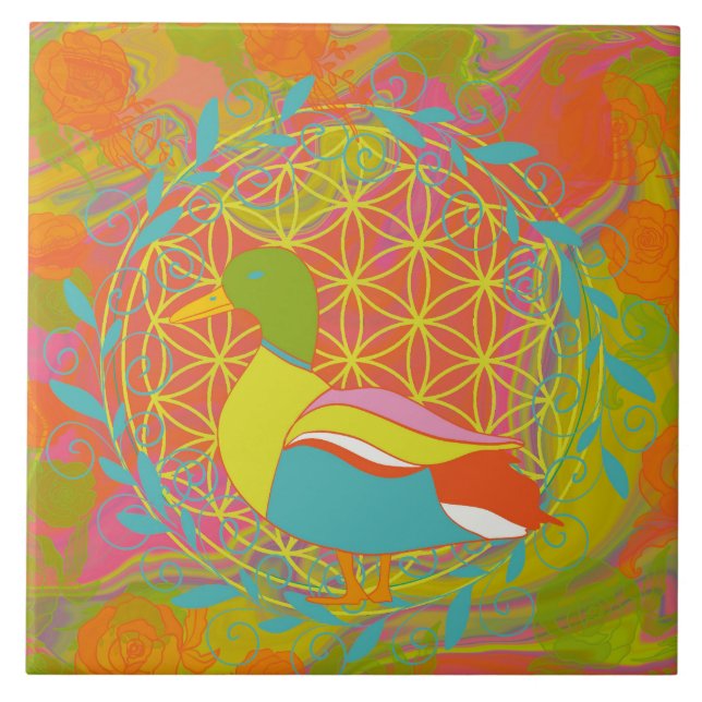 Colorful Duck – Vibrant Nature-Inspired Art Ceramic Tile (Front)
