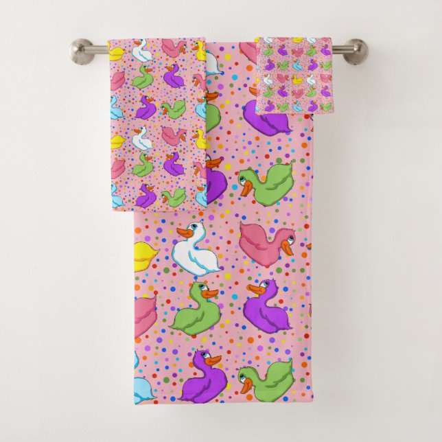 Colorful Ducks Bathroom Towel Set (Insitu)