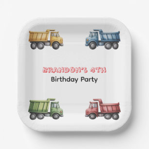 Colorful Dump Trucks 4th. Birthday Party Paper Plates