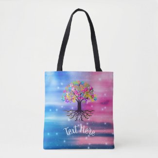 Colorful duo tree fantasy tote bag
