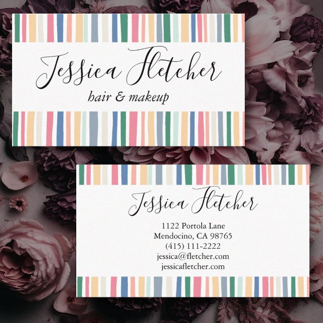 Colorful Dusty Stripes Minimalist Elegant Business Card (Soft pastel stripes adorn this sweet custom business card. Add your own text, change the fonts)