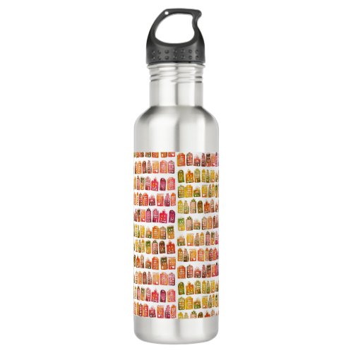 Colorful Dutch Houses Amsterdam Pattern Quirky Stainless Steel Water Bottle