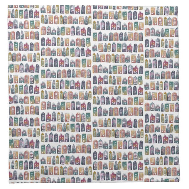 Colorful Dutch Houses Amsterdam Pattern Rainbow Cloth Napkin (Front)