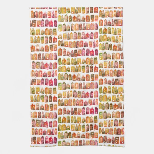 Colorful Dutch Houses Amsterdam Pattern Red Yellow Kitchen Towel