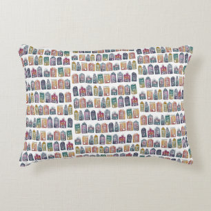 Colorful Dutch Houses Amsterdam Quirky Pattern Accent Pillow