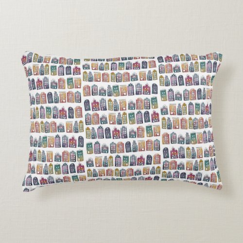 Colorful Dutch Houses Amsterdam Quirky Pattern Accent Pillow