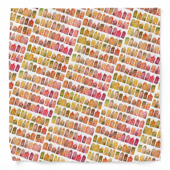 Colorful Dutch Houses Amsterdam Quirky Pattern Bandana (Front)