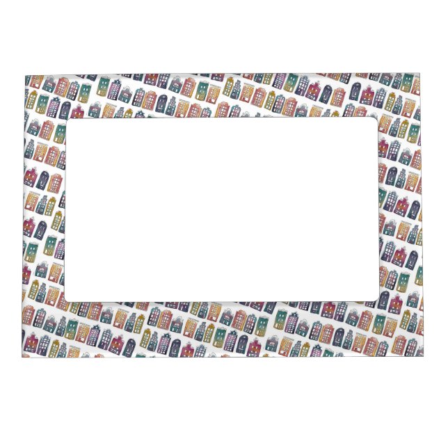 Colorful Dutch Houses Amsterdam Quirky Pattern Magnetic Frame (Front)