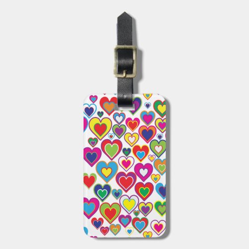 Colorful Dynamic Rainbow Hearts in Hearts Pattern Luggage Tag