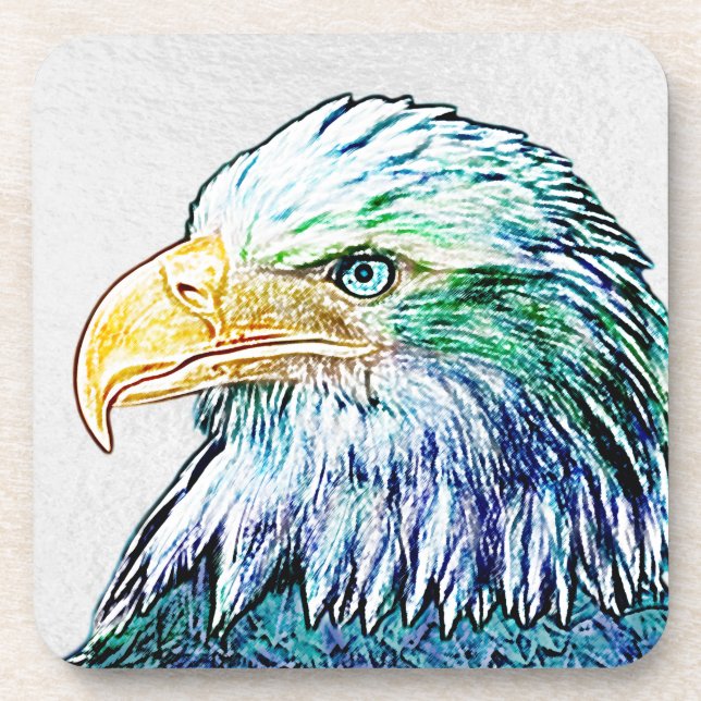 Colorful Eagle Sketch Beverage Coaster (Front)