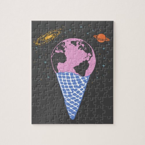 Colorful Earth and Universe Ice Cream Cone Artwork Jigsaw Puzzle