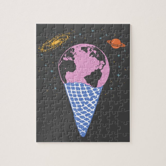 Colorful Earth and Universe Ice Cream Cone Artwork Jigsaw Puzzle (Vertical)
