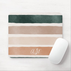 Colorful earth tone stripes monogram initial beige mouse pad