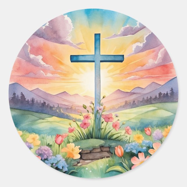Colorful Easter Art Classic Round Sticker (Front)