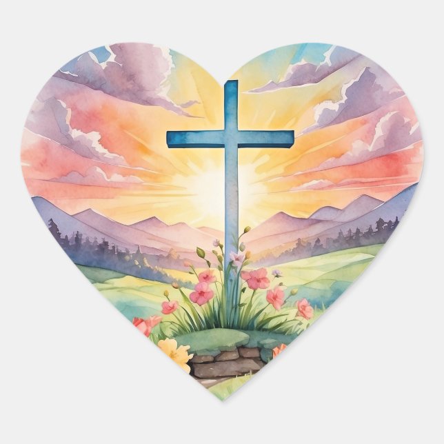 Colorful Easter Art Heart Sticker (Front)