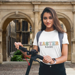 Colorful Easter Babe Varsity Style Text on White T-Shirt