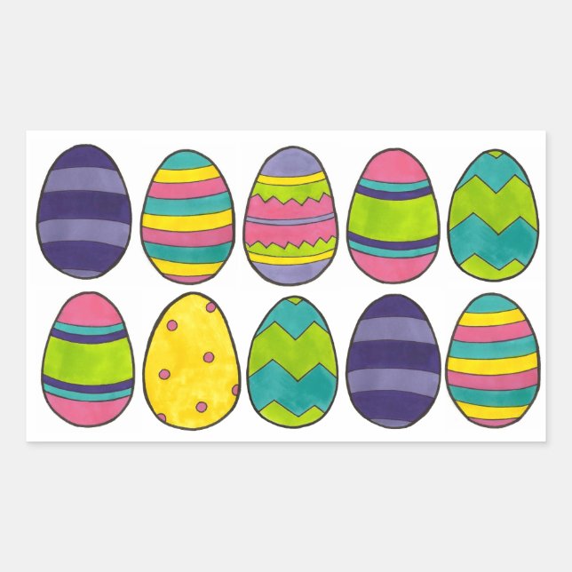 Colorful Easter Basket Egg Hunt Painted Eggs Rectangular Sticker (Front)
