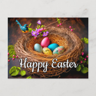 Colorful Easter Basket Filled With Eggs Postcard