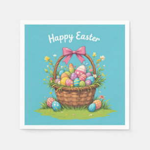 Colorful Easter Basket with Eggs Festive Napkins